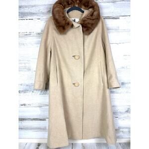 Rothmoor Women’s M Vintage 1960s Camel Wool Coat Mink Fur Collar Union Made